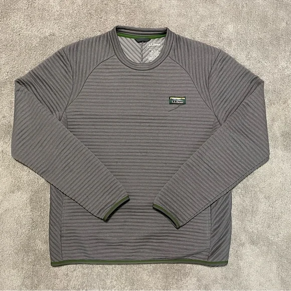 L.L. Bean Gray Ribbed Crewneck with Green Trim - Picture 1 of 16